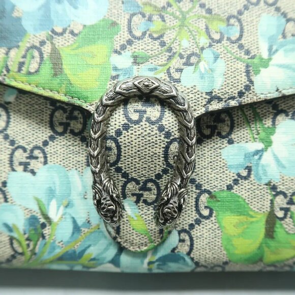100% Auth GUCCI Dionysus Chain Wallet Blue Blooms Canvas Shoulder Bag 922-121324 - Picture 4 of 12